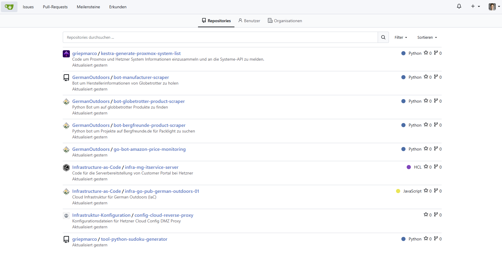 Gitea Web-Oberfläche für Git-Repositories
